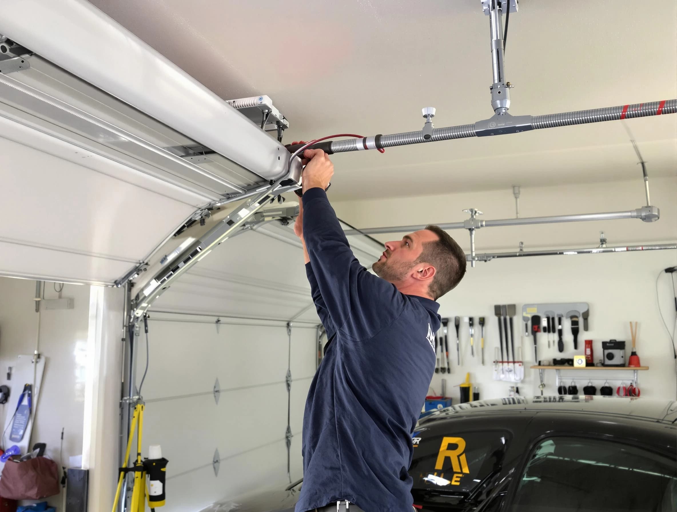 Buford Garage Door Repair technician performing garage door cable repair in Buford