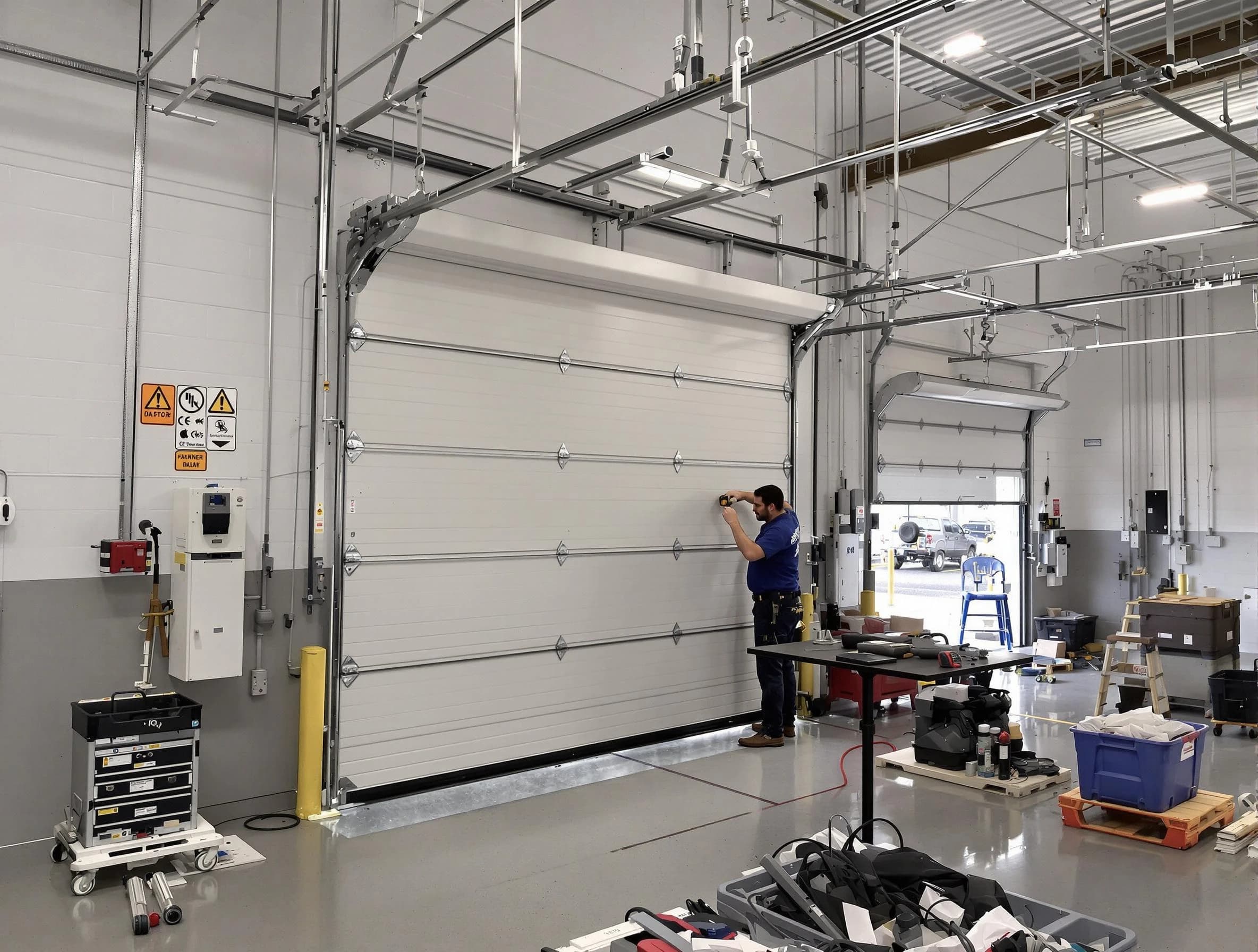 Commercial garage door repair being performed by Buford Garage Door Repair expert in Buford