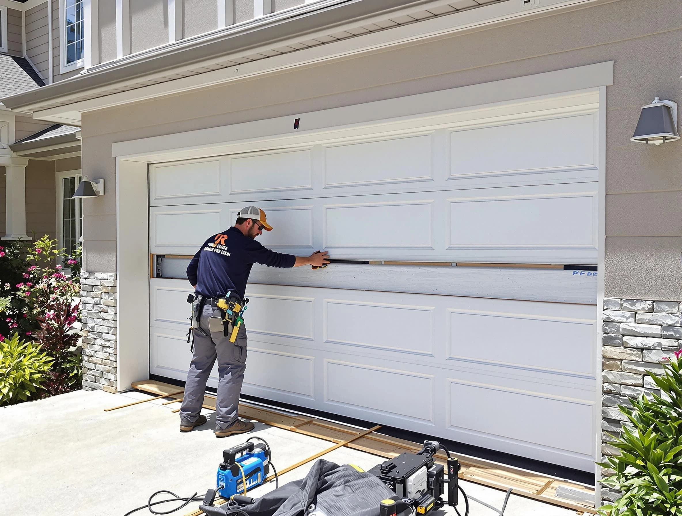 Buford Garage Door Repair team performing complete garage door replacement at Buford residence