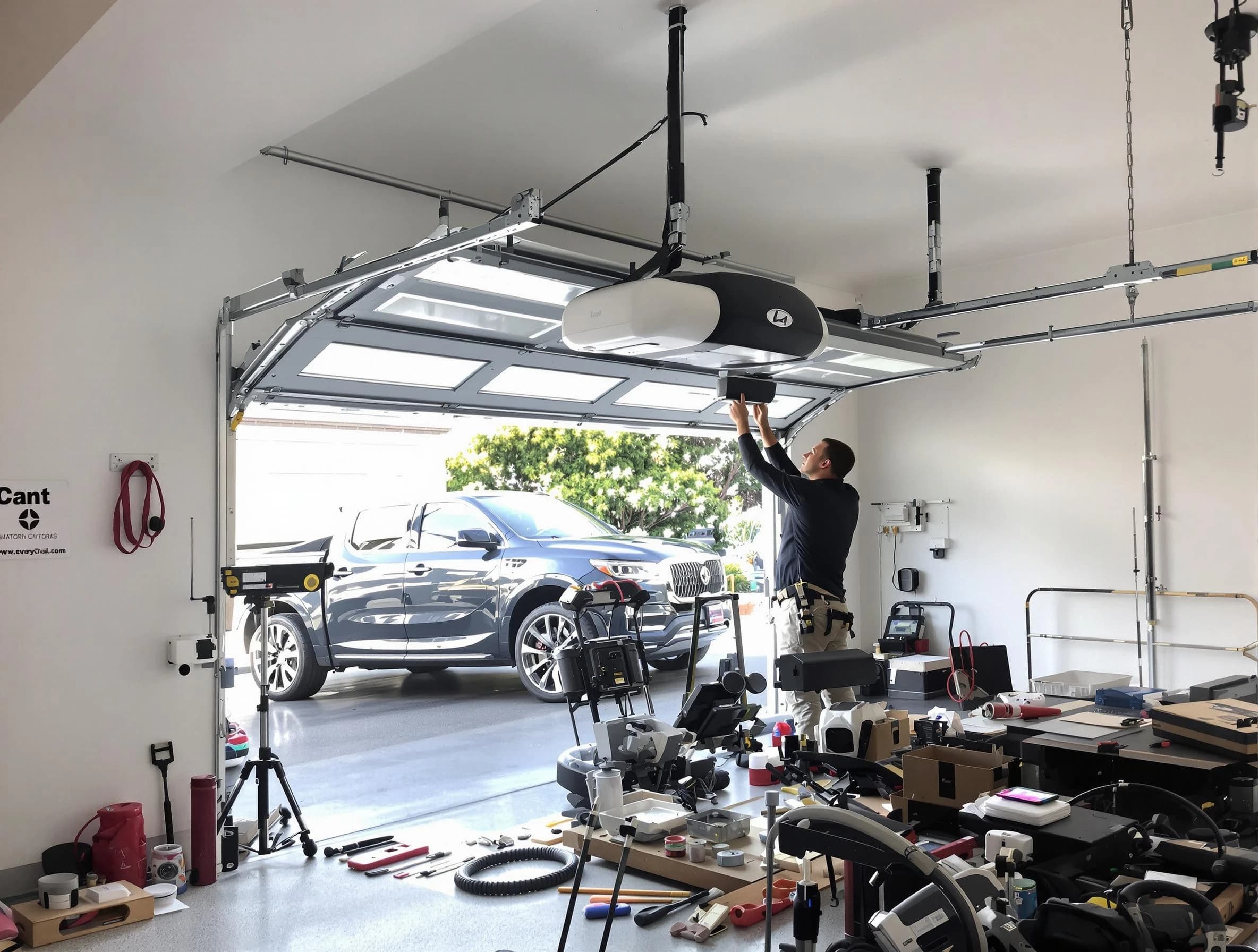 Buford Garage Door Repair specialist installing smart garage door opener system in Buford home