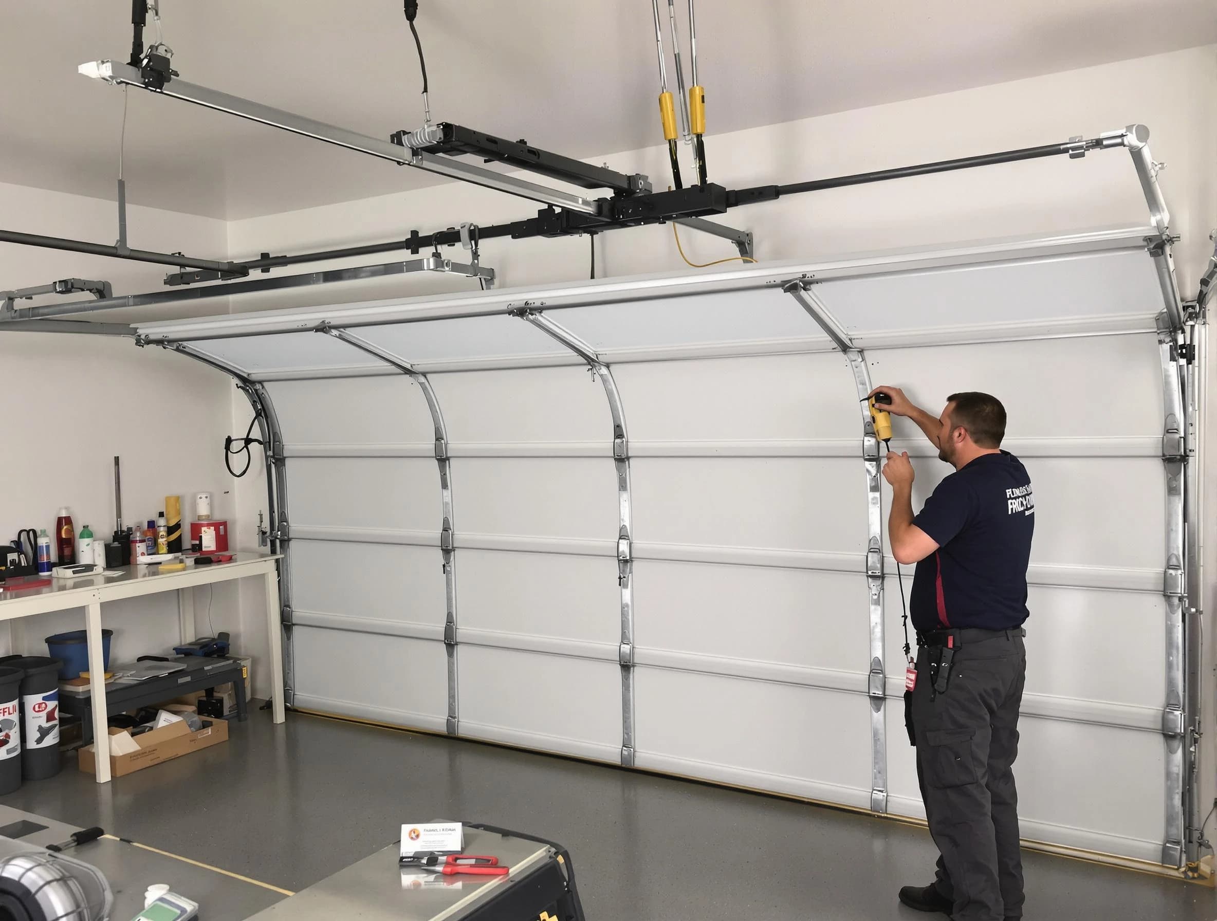 Buford Garage Door Repair certified technician performing overhead door system repair in Buford
