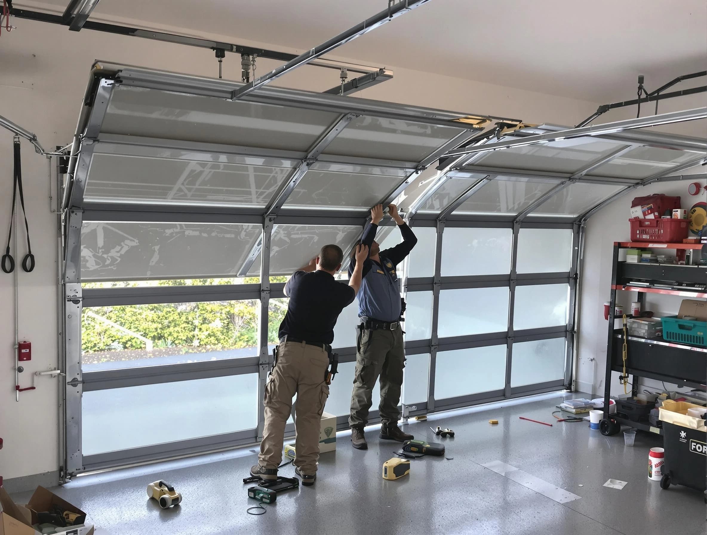 Buford Garage Door Repair expert performing precise panel replacement on Buford garage door