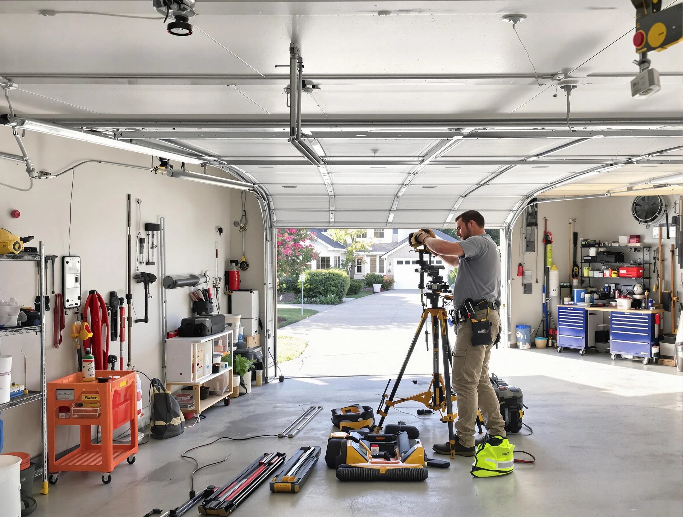 Buford Garage Door Repair specialist performing laser-guided track alignment in Buford