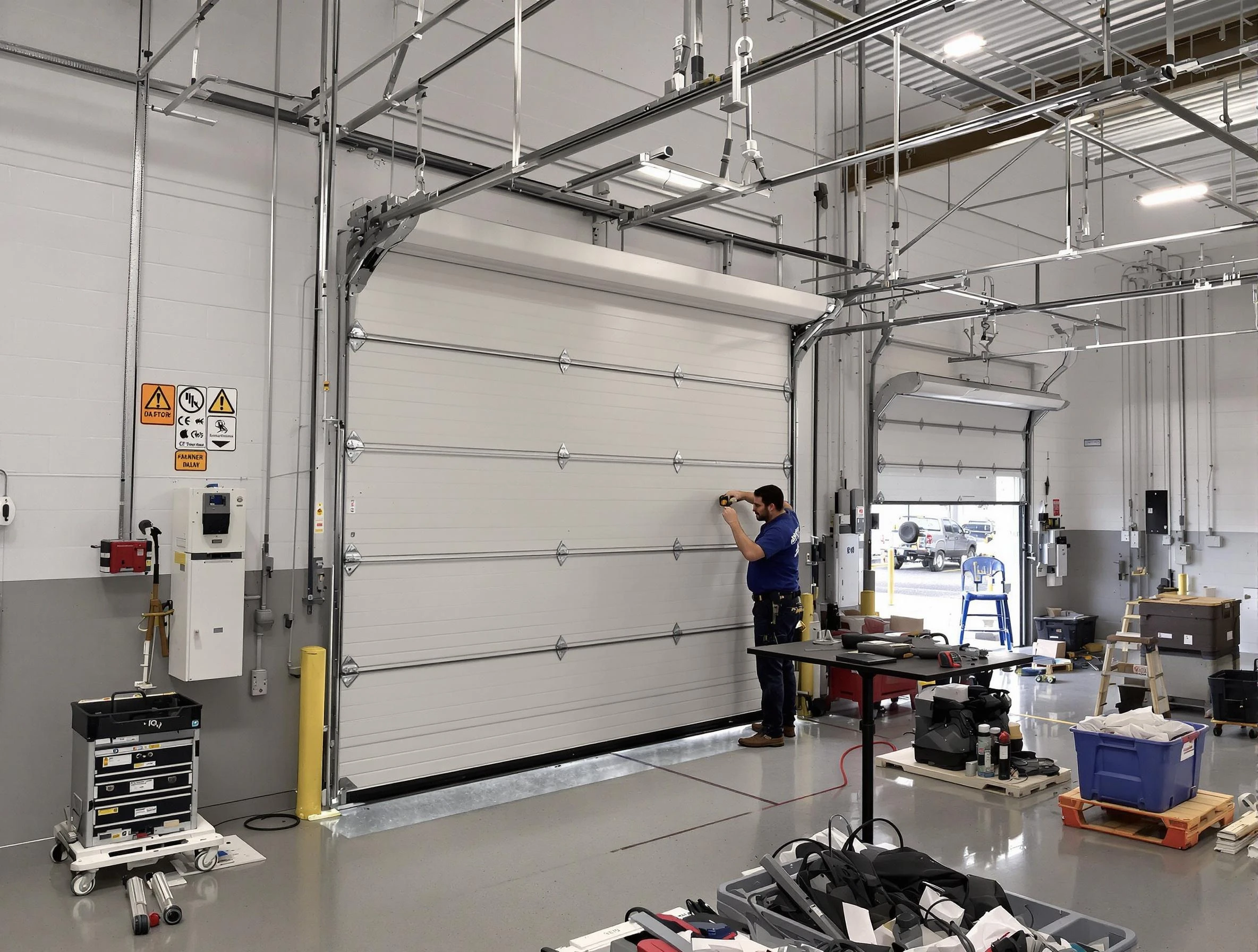 Commercial garage door repair being performed by Buford Garage Door Repair expert in Buford