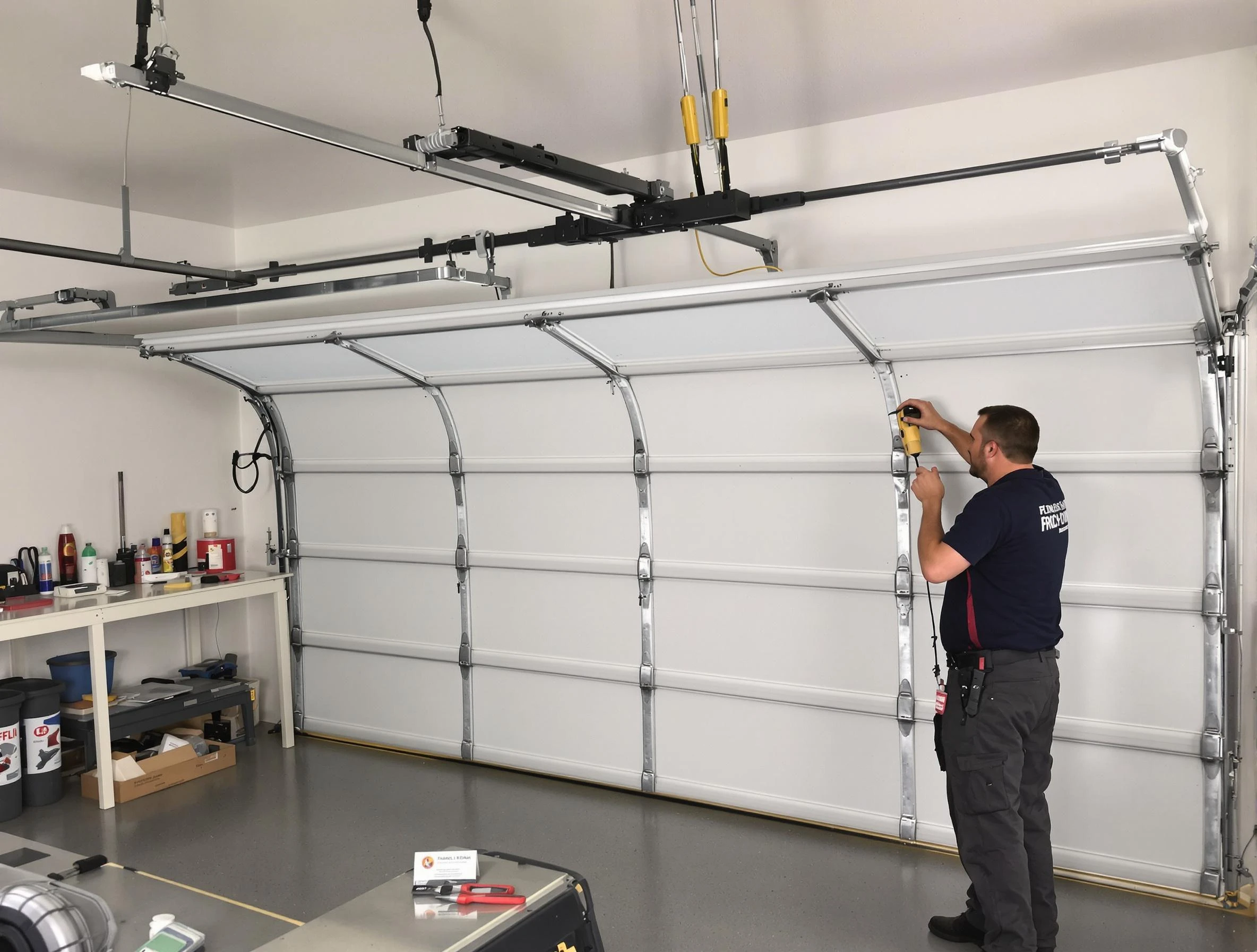Buford Garage Door Repair certified technician performing overhead door system repair in Buford