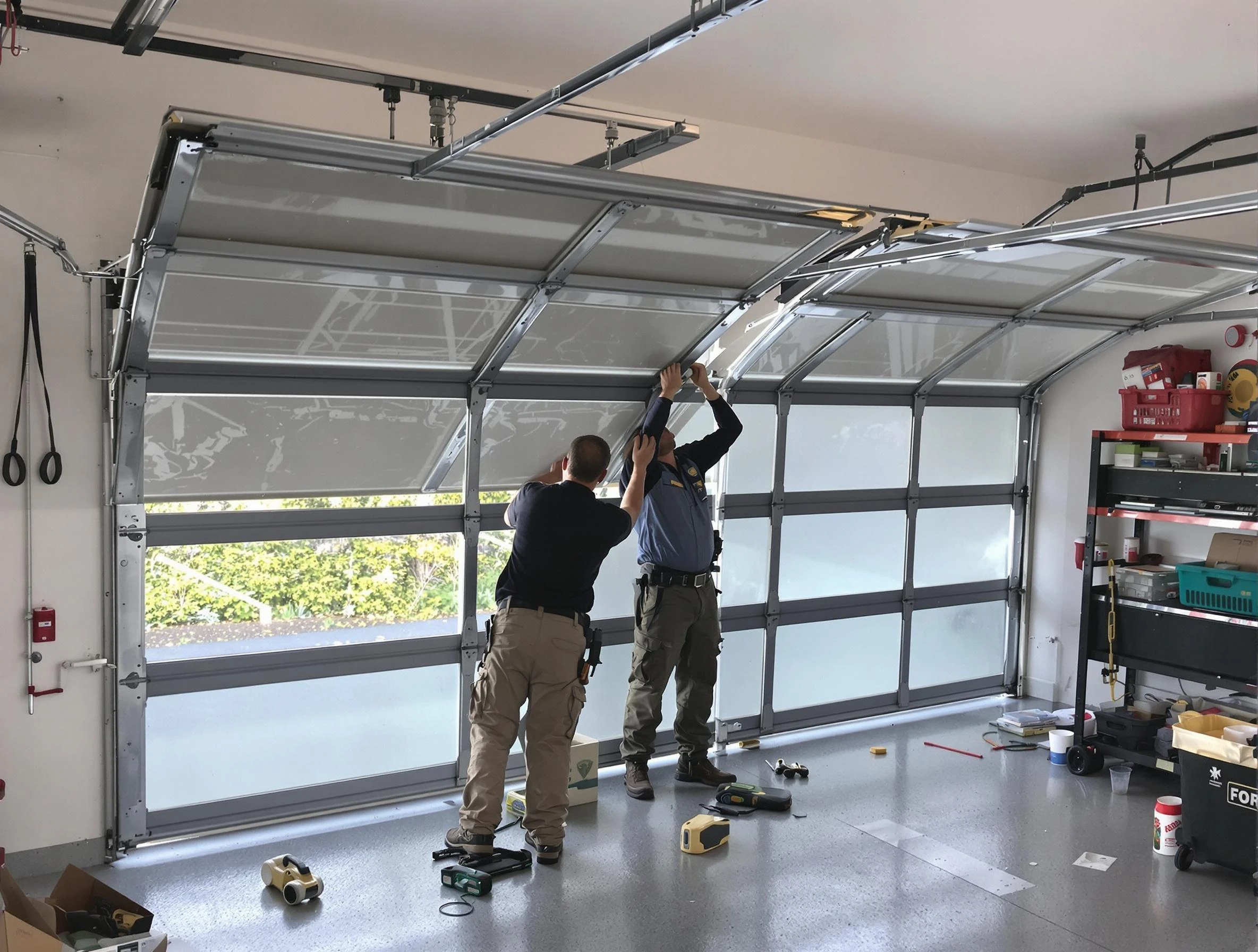 Buford Garage Door Repair expert performing precise panel replacement on Buford garage door