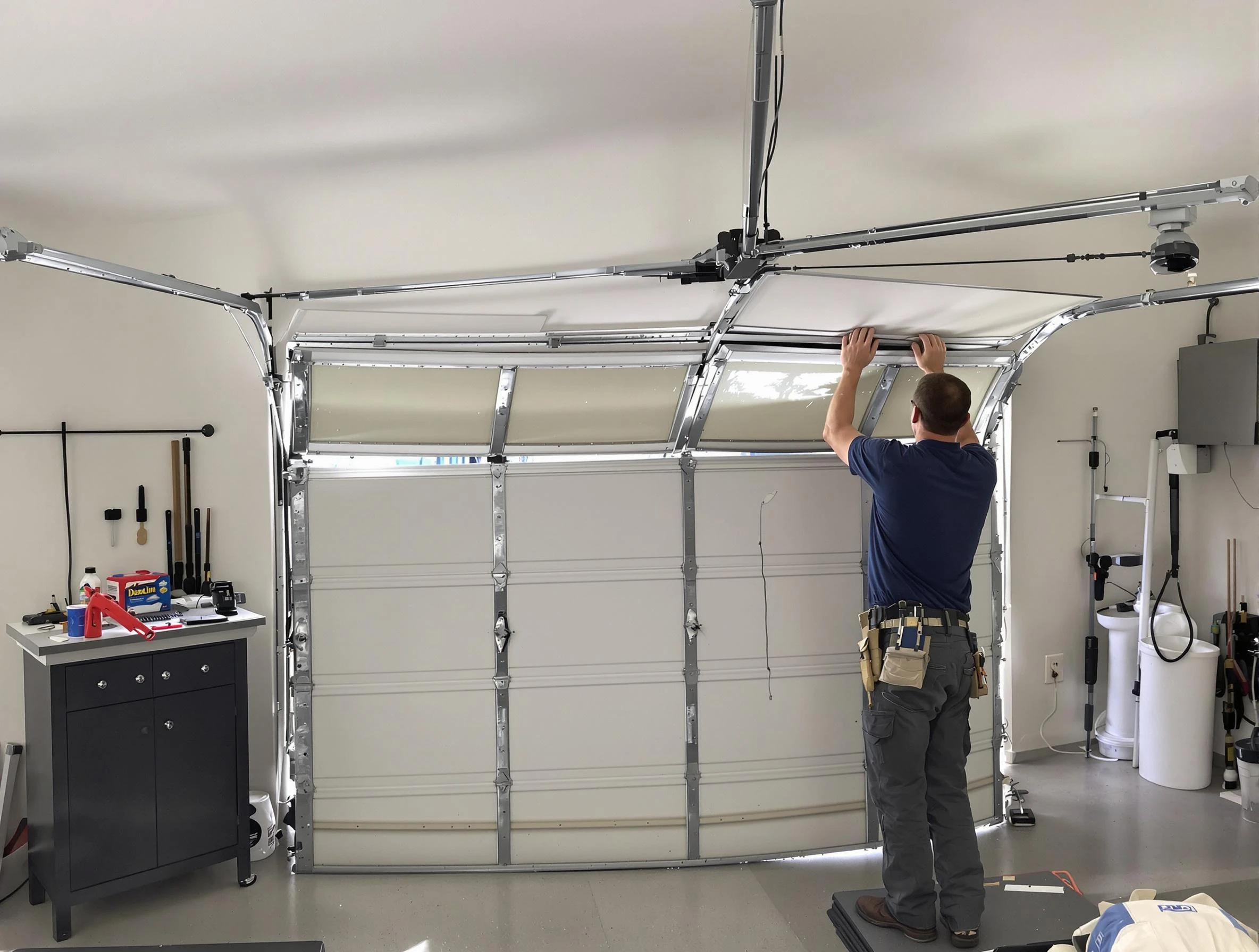 Buford Garage Door Repair specialist performing precise section replacement on Buford garage door